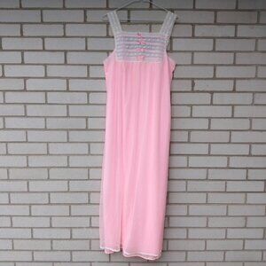 Vintage Pink Nylon Chiffon Nightgown Long Nightie 36"B Small Slumber Suzy Sheer